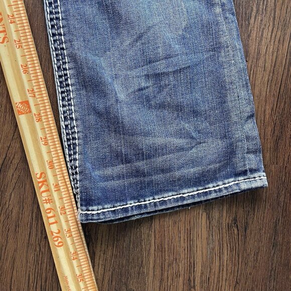 Rock Revival Easy Boot Cut Jeans Women 30 Blue Dark Wash Rhinestone Sequin - Picture 11 of 14